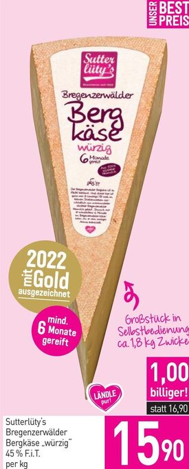 Sutterlüty Sutterlüty's Bregenzerwälder Bergkäse würzig 45% F.i.T. per kg Angebot