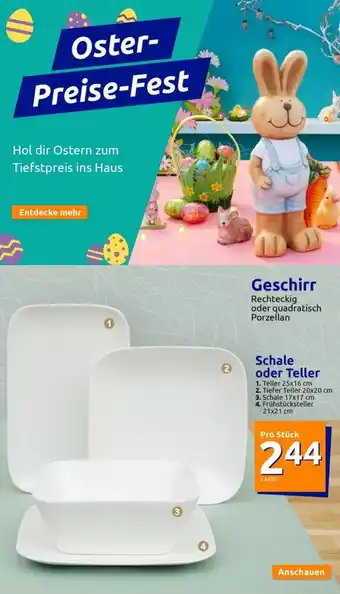 Action Teller 25x16 cm, Tiefer Teller 20x20 cm, Schale 17x17 cm, Frühstücksteller 21x21 cm Angebot