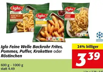 Strasser Markt Iglo Feine Welle Backrohr Frites, Pommes, Puffer, Kroketten oder Röstinchen 600g-1000 g Angebot