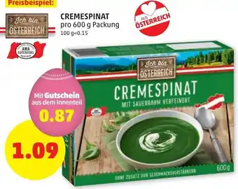 PENNY Cremespinat 600g Angebot