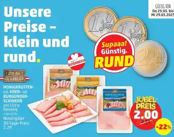 PENNY Honigkrusten- od. Kren- od. Burgunder-Schinken 150g Angebot