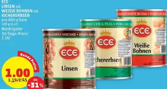 PENNY ECE Linsen od. Weisse Bohnen od. Kichererbsen 800g Angebot