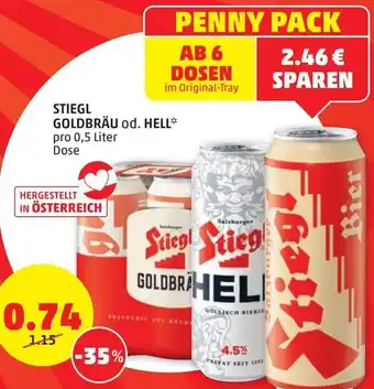 PENNY Stiegl Goldbräu od. Hell 0.5 Litter Angebot