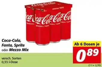 Nah&Frisch Coca-Cola, Fanta, Sprite oder Mezzo Mix 0,33 L Angebot