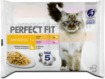 dm Perfect fit sensitive 1+ katzenfutter mit huhn & lachs in sauce Angebot