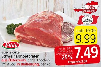 Spar Tann ausgelöster Schweinsschopfbraten per kg Angebot
