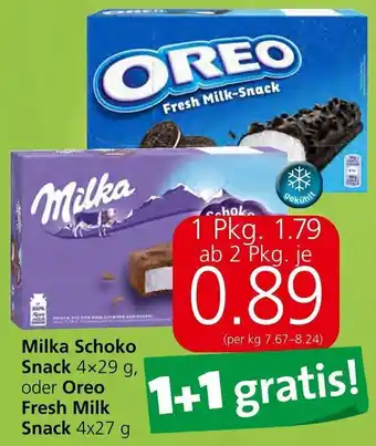 Spar Milka Schoko Snack 4x29g, oder Oreo Fresh Milk Snack 4x27g Angebot