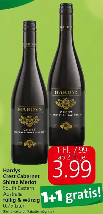 Spar Hardys Crest Cabernet Shiraz Merlot 0,75 Liter Angebot