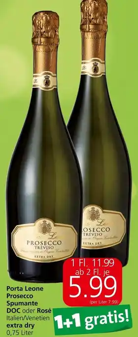 Spar Porta Leone Prosecco Spumante DOC oder Rosé extra Dry 0,75 Liter Angebot