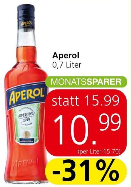 Aperol 0,7 Liter Angebot bei Spar