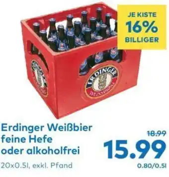 T&G Erdinger Weißbier Feine Hefe oder Alkoholfrei 20x0.5l Angebot