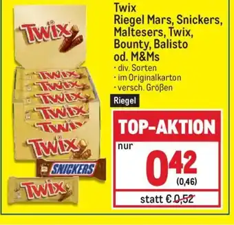 Metro Twix Riegel Mars, Snickers, Maltesers, Twix, Bounty, Balisto od. M&Ms Angebot