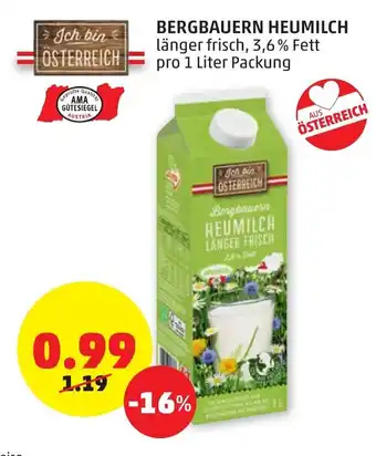 PENNY Bergbauern Heumilch 1L Angebot