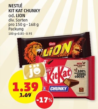 PENNY Nestle Kit Kat Chunky od. Lion 150-168g Angebot