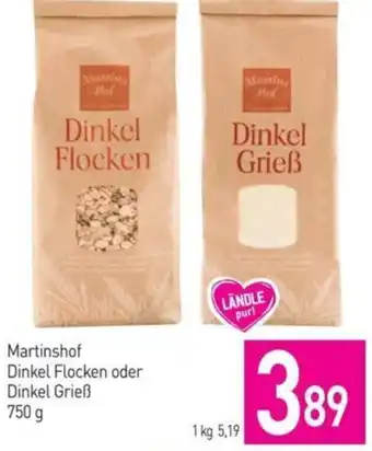 Sutterlüty Martinshof Dinkel Flocken oder Dinkel Grieß 750 g Angebot