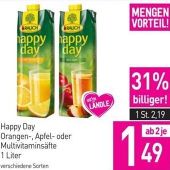 Sutterlüty Happy Day Orangen-, Apfel- oder Multivitaminsäfte 1 Liter Angebot
