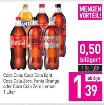 Sutterlüty Coca Cola, Coca Cola Light, Coca Cola Zero, Fanta Orange oder Coca Cola Zero Lemon 1 Liter Angebot