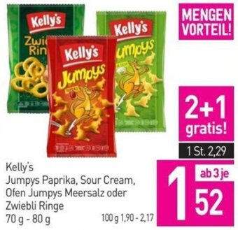Sutterlüty Kelly's Jumpys Paprika, Sour Cream, Ofen Jumpys Meersalz oder Zwiebli Ringe 70 g- 80 g Angebot
