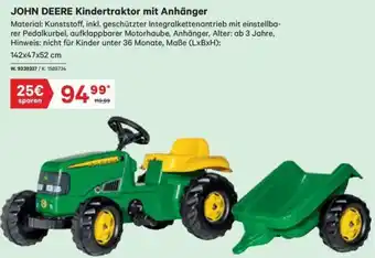 Lagerhaus John Deere Kindertraktor mit Anhänger 142 x 47 x 52 cm Angebot