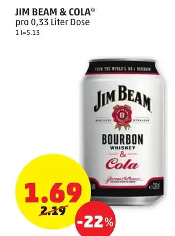 PENNY Jim Beam & Cola 330ml Angebot