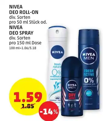 PENNY Nivea Deo Roll-On 50ml, Nivea Deo Spray 150ml Angebot