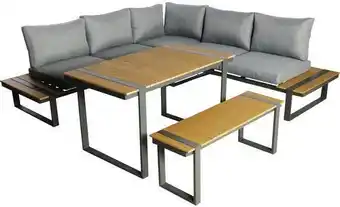 Hornbach Loungeset garden place alu 237 x 237 cm 7-sitzer 3 tlg. inkl. tisch 123 x 70 x 69 cm in holzoptik inkl. sitzkissen hellgrau Angebot