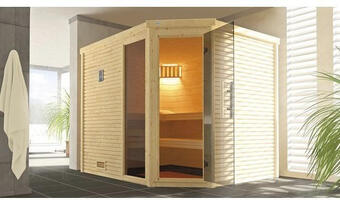 Hornbach Massivholzsauna weka cubilis 3 eck gtfo inkl. 7,5 kw ofen u.digitaler steuerung mit fenster und graphitfarbiger ganzglastüre Angebot