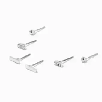 Claire's Silver stacked bars stud earrings - 3 pack Angebot