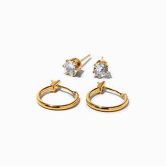 Claire's 18k gold plated cubic zirconia stud & hoop earrings - 2 pack Angebot