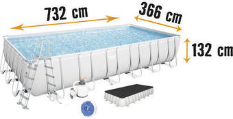 Hornbach Aufstellpool framepool-set bestway power steel™ eckig 732x366x132 cm inkl. sandfilteranlage, leiter & abdeckplane grau Angebot