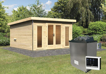 Hornbach Saunahaus karibu sainburga 3 set a inkl. 9 kw ofen u.ext. steuerung mit vorraum, fenster und holztüre mit klarglas Angebot