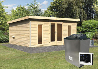 Hornbach Saunahaus karibu sainburga 4 set a inkl. 9 kw ofen u.ext. steuerung mit vorraum, fenster und holztüre mit klarglas Angebot