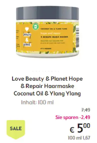 Bipa Love Beauty and Planet Hope & Repair Haarmaske Coconut Oil & Ylang Ylang 100ml Angebot