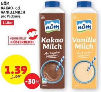 PENNY Nöm Kakao- od. Vanillemilch 1 Liter Angebot