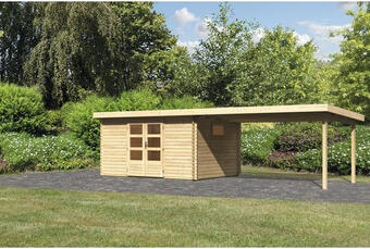 Hornbach Gartenhaus karibu tossens 5 inkl. anbaudach 4,4 m 769x297 cm natur Angebot