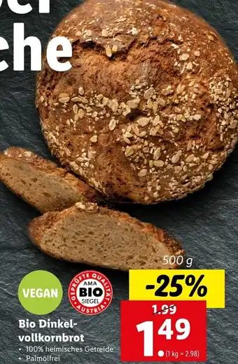 Lidl Bio Dinkel vollkornbrot 500g Angebot