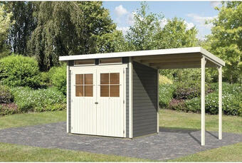 Hornbach Gartenhaus karibu glücksburg 2 inkl. anbaudach 1,9 m 387x156 cm terragrau Angebot