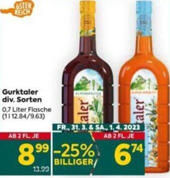 Billa Gurktaler div. Sorten 0,7 Liter Angebot