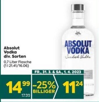 Billa Absolut Vodka div. Sorten 0,7 Liter Flasche Angebot