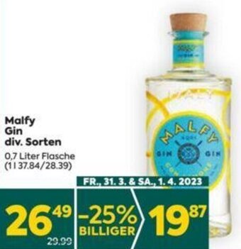 Billa Malfy Gin div. Sorten 0,7 Liter Flasche Angebot