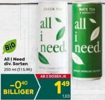 Billa All I Need div. Sorten 250 ml Angebot
