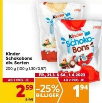 Billa Kinder Schokobons div. Sorten 200g Angebot