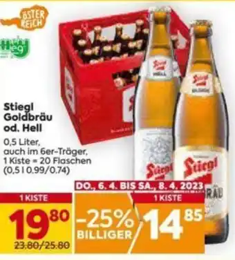 Billa Stiegl Goldbräu oder Hell 0,5 Liter Angebot