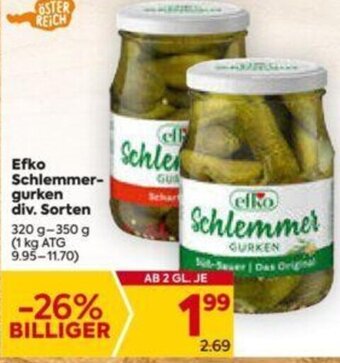 Billa Efko Schlemmergurken div. Sorten 320 g- 350 g Angebot