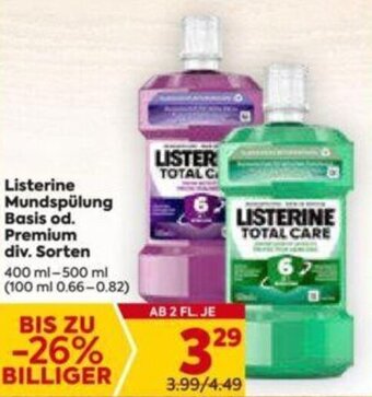 Billa Listerine Mundspülung Basis od. Premium div. Sorten 400 ml- 500 ml Angebot