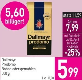 Sutterlüty Dallmayr Prodomo Bohne oder Gemahlen 500 g Angebot