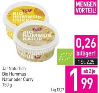 Sutterlüty Ja! Natürlich Bio Hummus Natur oder Curry 150 g Angebot