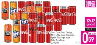 Sutterlüty Coca Cola, Fanta Orange, Mezzo Mix, Coca Cola Light, Sprite Full Sugar oder Coke Zero Dose 0,33 Liter Angebot
