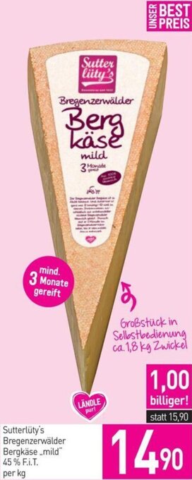 Sutterlüty Sutterlüty's Bregenzerwälder Bergkäse mild 45 % F.i.T. per kg Angebot