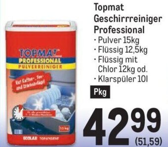 Metro Topmat Geschirrreiniger Professional Angebot